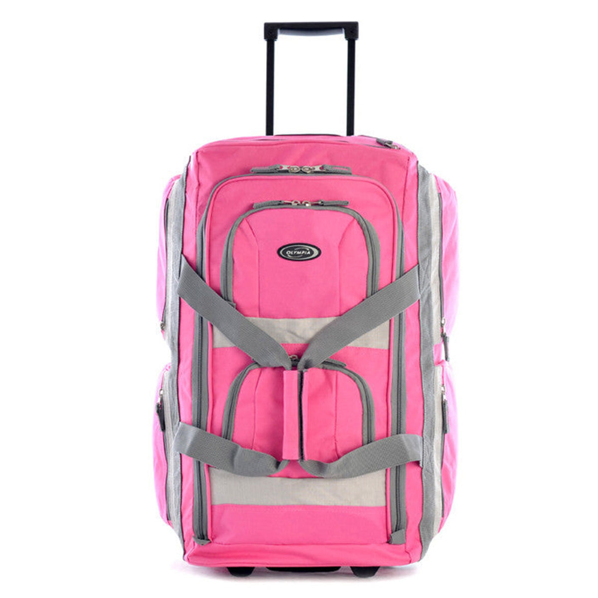 Olympia 26 Inch 8 Pocket Rolling Duffel Bag with Handle, Hot Pink (Open Box)