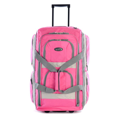 Olympia 26 Inch 8 Pocket Rolling Duffel Bag with Handle, Hot Pink (Open Box)