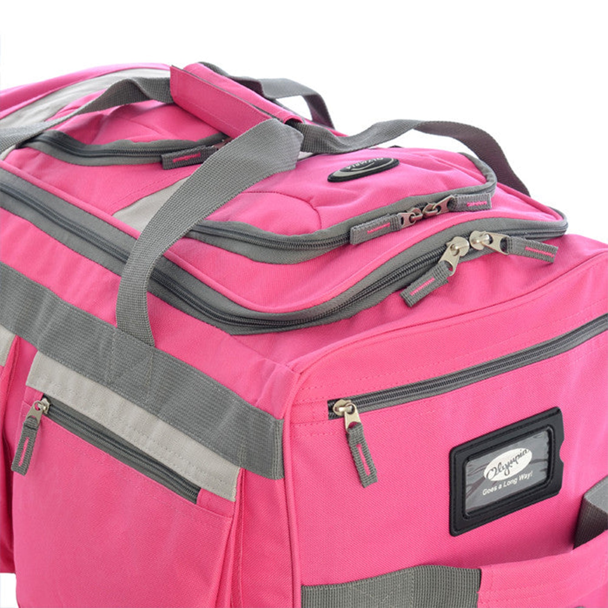 Olympia 26 Inch 8 Pocket Rolling Duffel Bag with Retractable Handle, Hot Pink - VMInnovations