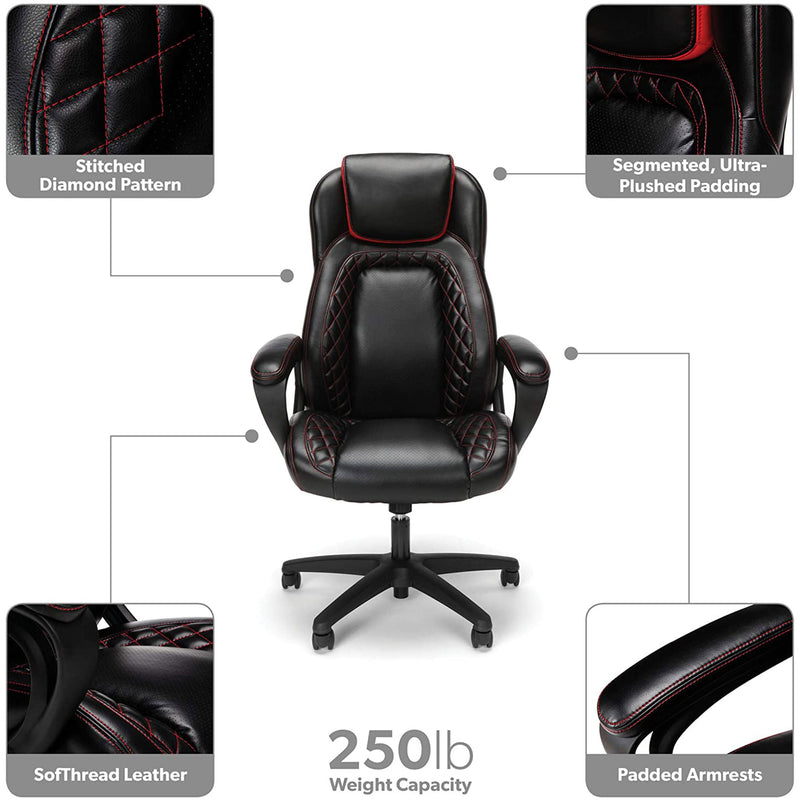 OFM ESS Collection Racing Style Leather High Back Office Chair, Red (Open Box)