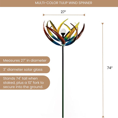 Bits and Pieces Outdoor Solar Tulip Wind Spinner with LED Light Lawn Ornament