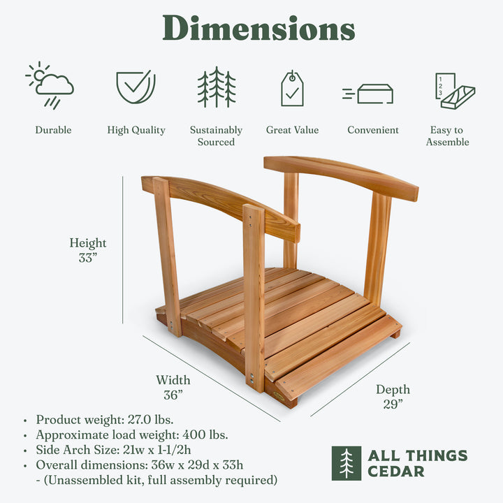 All Things Cedar 3 Foot Natural Bridge with Side Rails (Open Box)