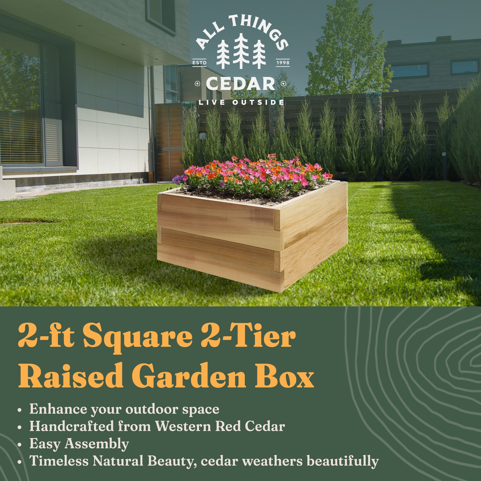 All Things Cedar 2 Foot Square 2 Tier Raised Garden Box, Western Red Cedar Build - VMInnovations
