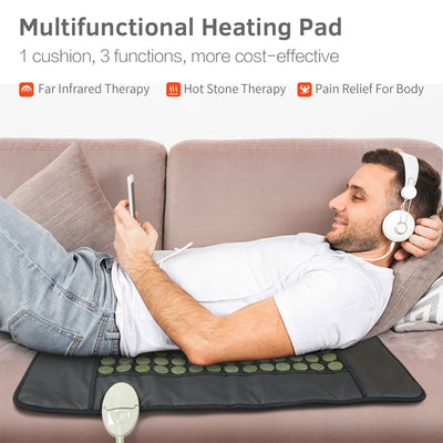 UTK 31 x 21 Inches Jade Stone Infrared Pain Relief Heating Pad w/ Remote, Black