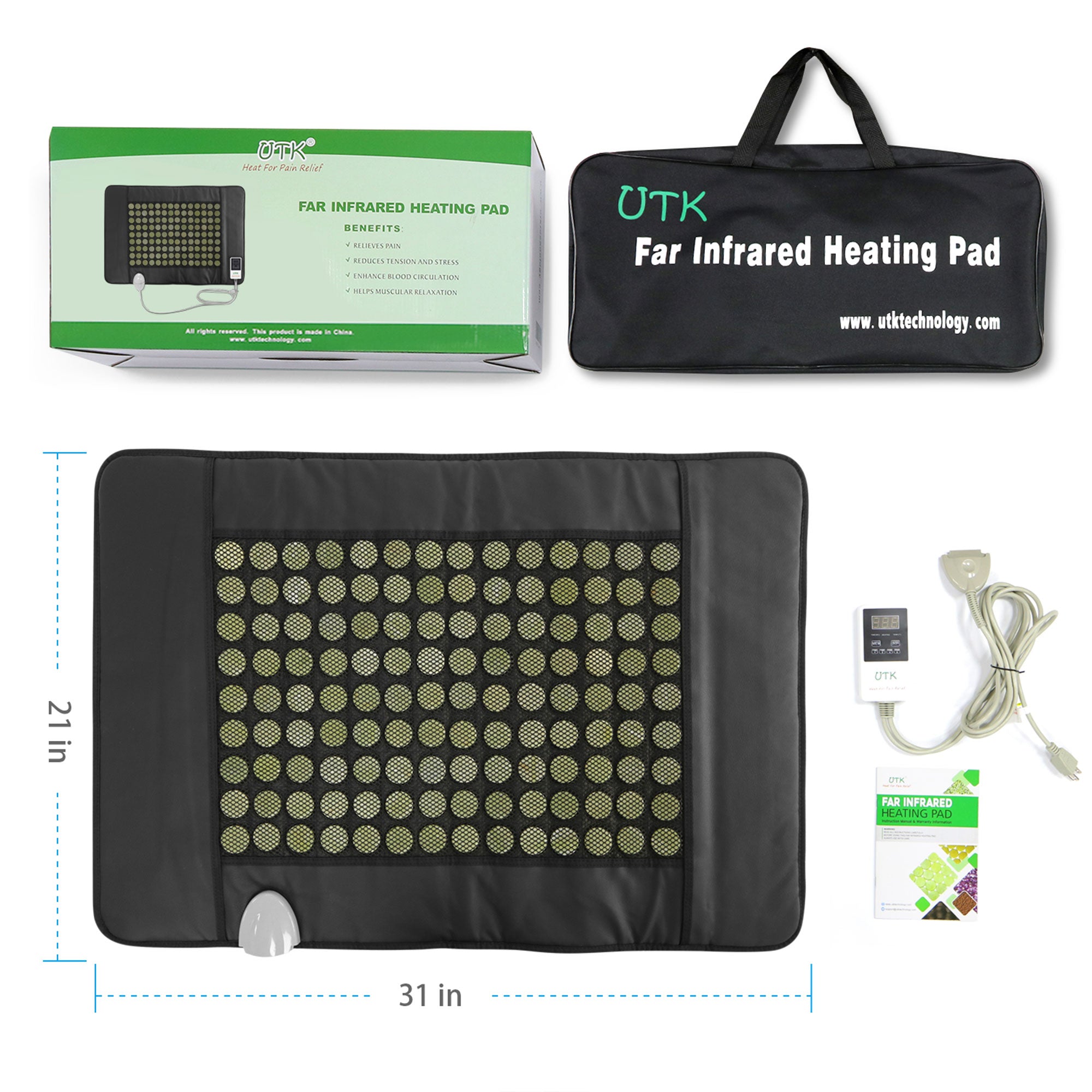 UTK 31 x 21 Jade Stone Infrared Pain Relief Heating Pad w/Controller (For Parts) - VMInnovations