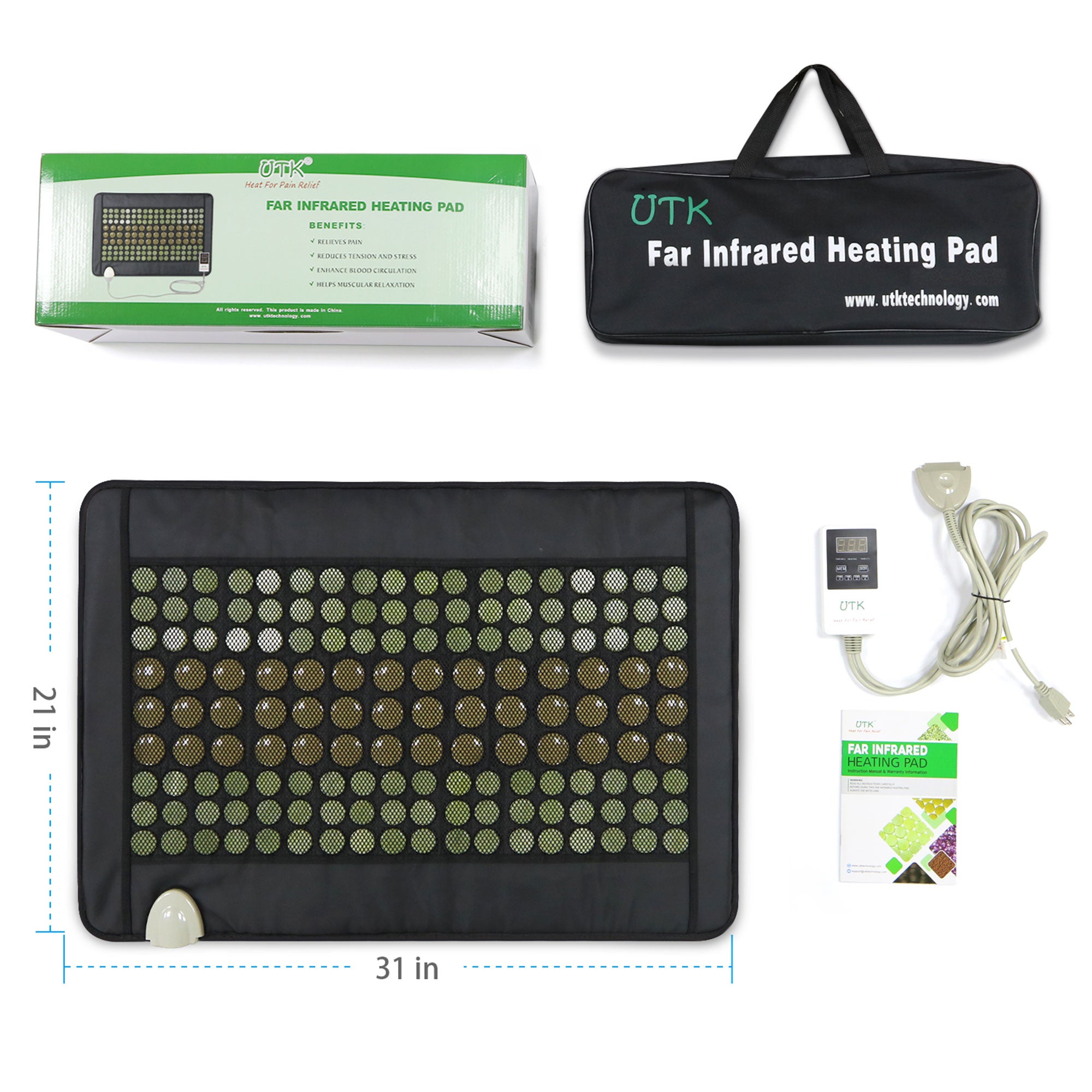 UTK 21 x 31 Inch Infrared Heating Pad w/Natural Jade & Tourmaline Stones (Used) - VMInnovations