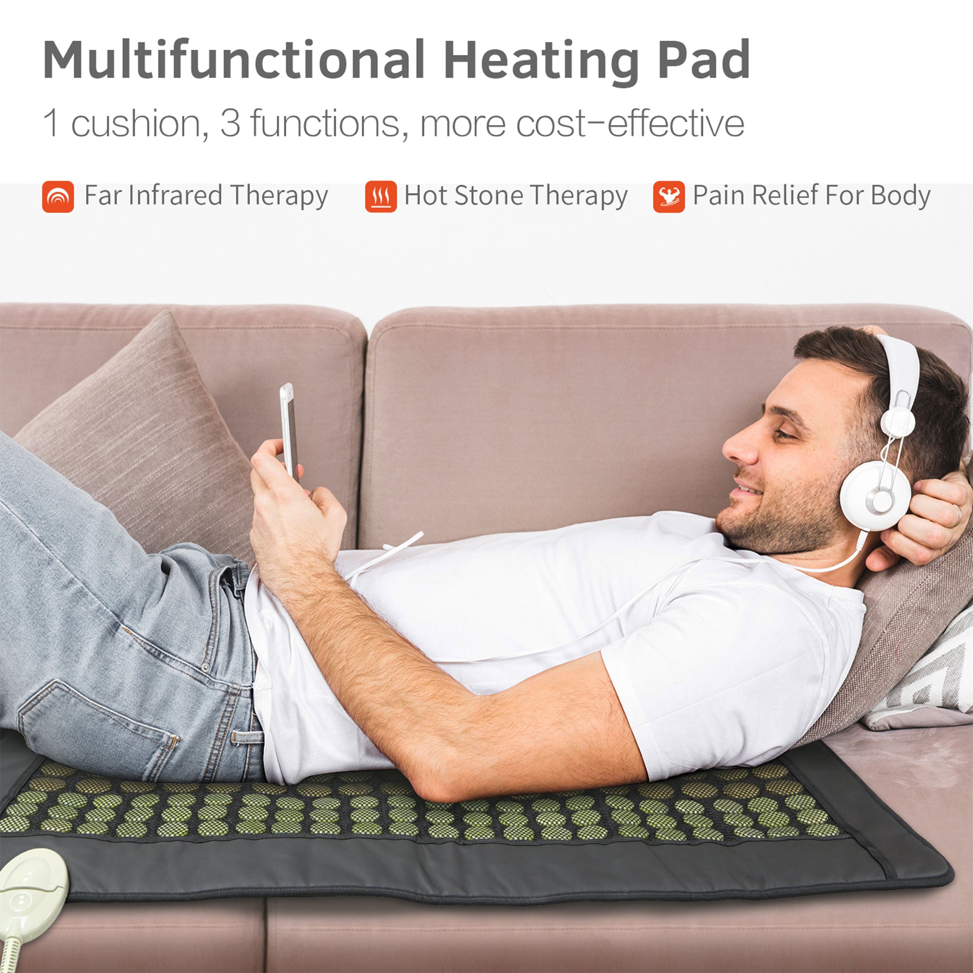 UTK 38 x 21 Inch Far Infrared Heating Pad w/ Natural Jade and Tourmaline Stones - VMInnovations