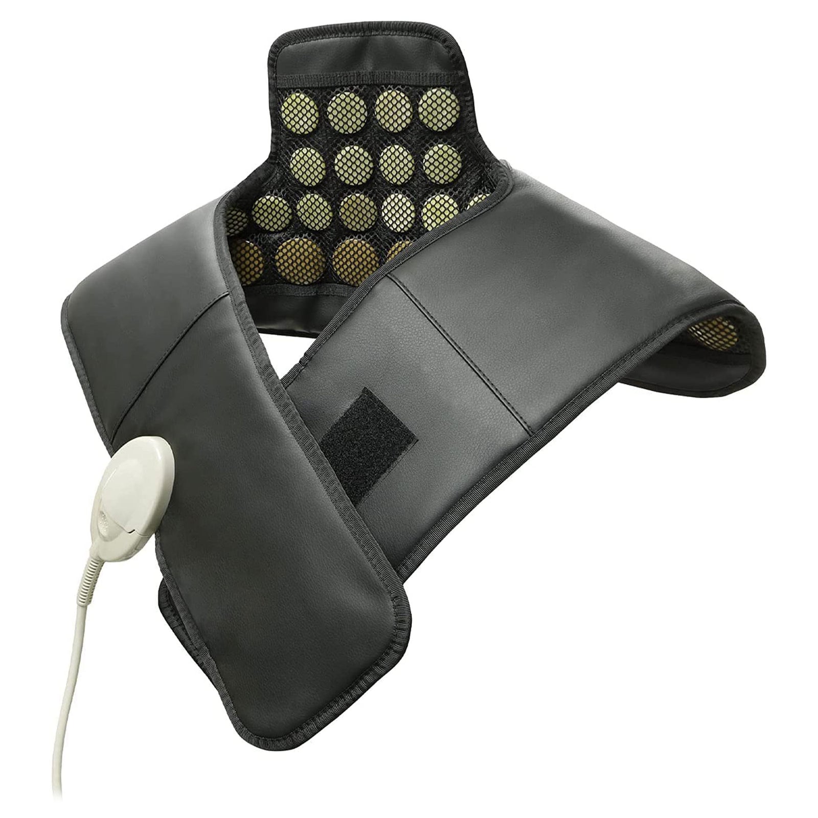 UTK Neck and Shoulder Natural Jade and Tourmaline Stone Heating Wrap, Black - VMInnovations