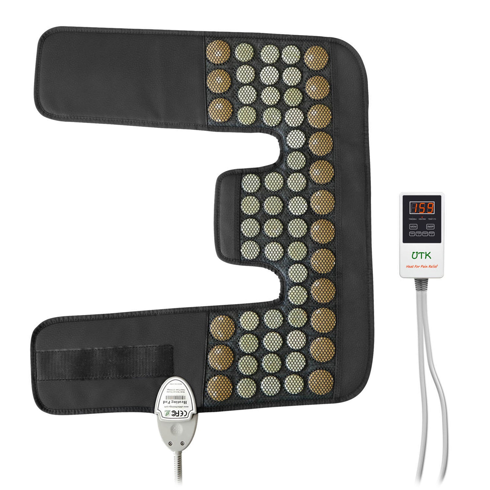 UTK Neck and Shoulder Natural Jade and Tourmaline Stone Heating Wrap, Black - VMInnovations