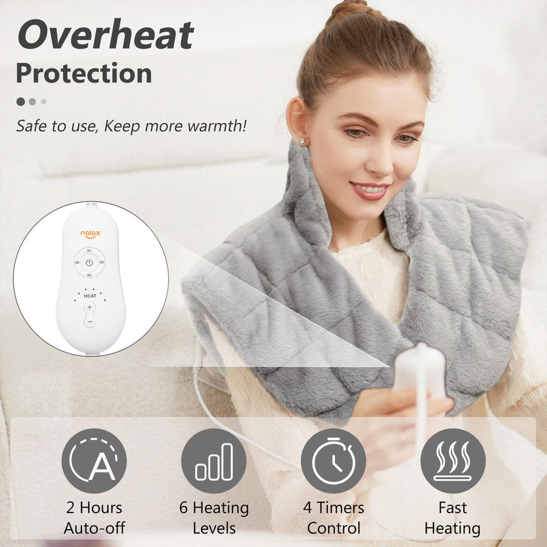 Nalax Neck & Shoulders Pain Relief Heating Pad Wrap w/6 Heat Levels (Open Box) - VMInnovations