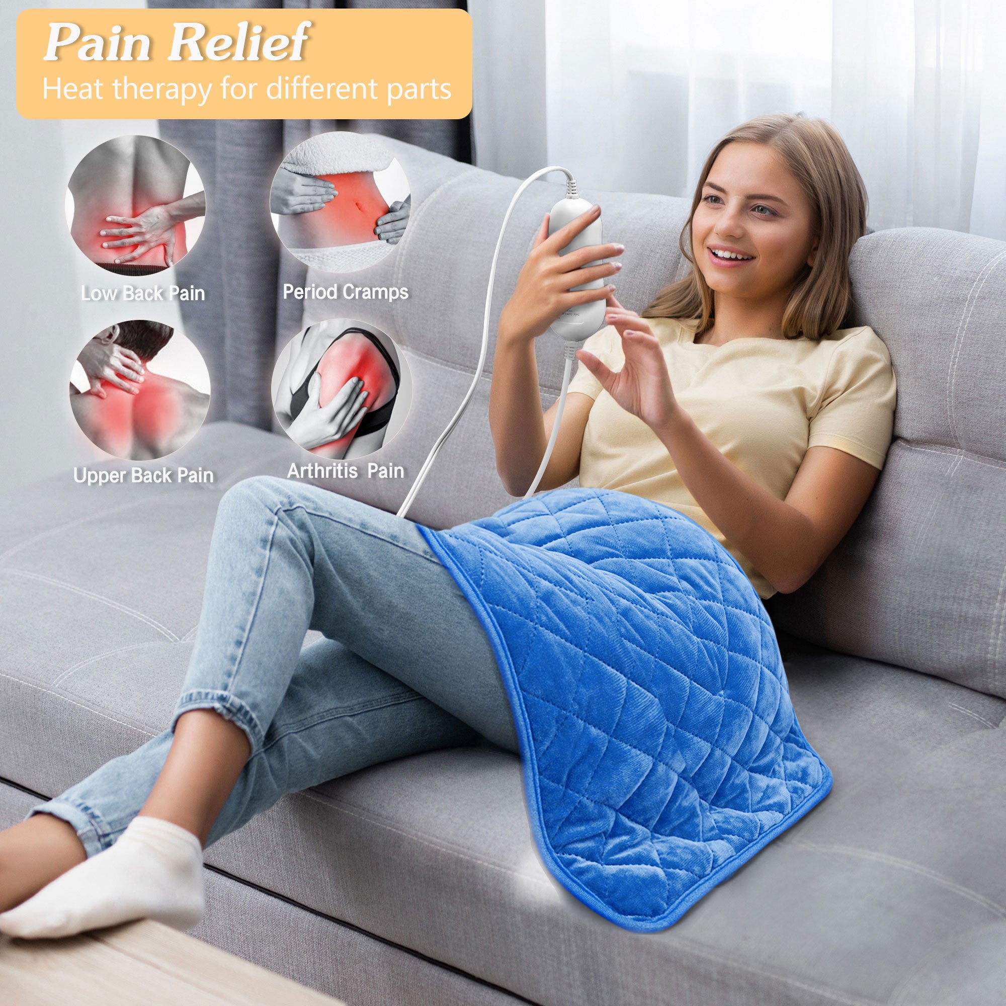 nalax Auto Off Electric Pain Relief Heating Pad w/6 Heat Settings, Blue (Used) - VMInnovations