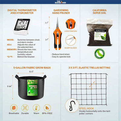 The BudGrower Complete Grow Tent Kit w/ Dual 300 Watt Light & Carbon Air Filters