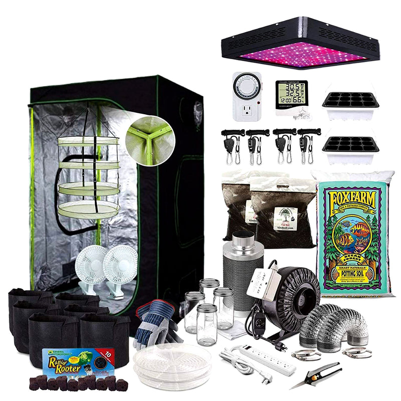 The BudGrower Complete Grow Tent Kit w/ 600 Watt LED Light & Carbon Air Filters