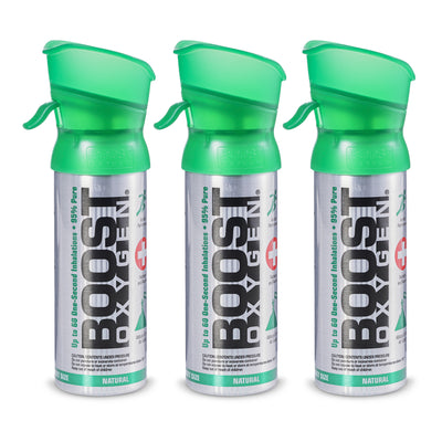 Boost Oxygen 3L Pocket Sized Canned Oxygen Bottle w/Mouthpiece, Natural (3 Pack) - VMInnovations