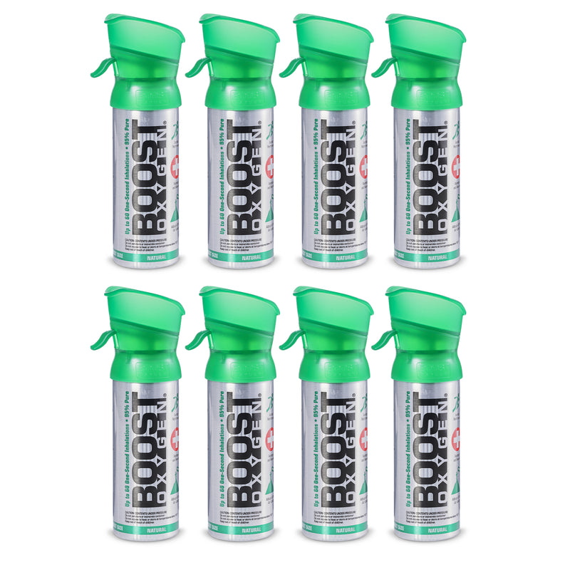 Boost Oxygen 3L Pocket Sized Canned Oxygen Bottle w/Mouthpiece, Natural (8 Pack)