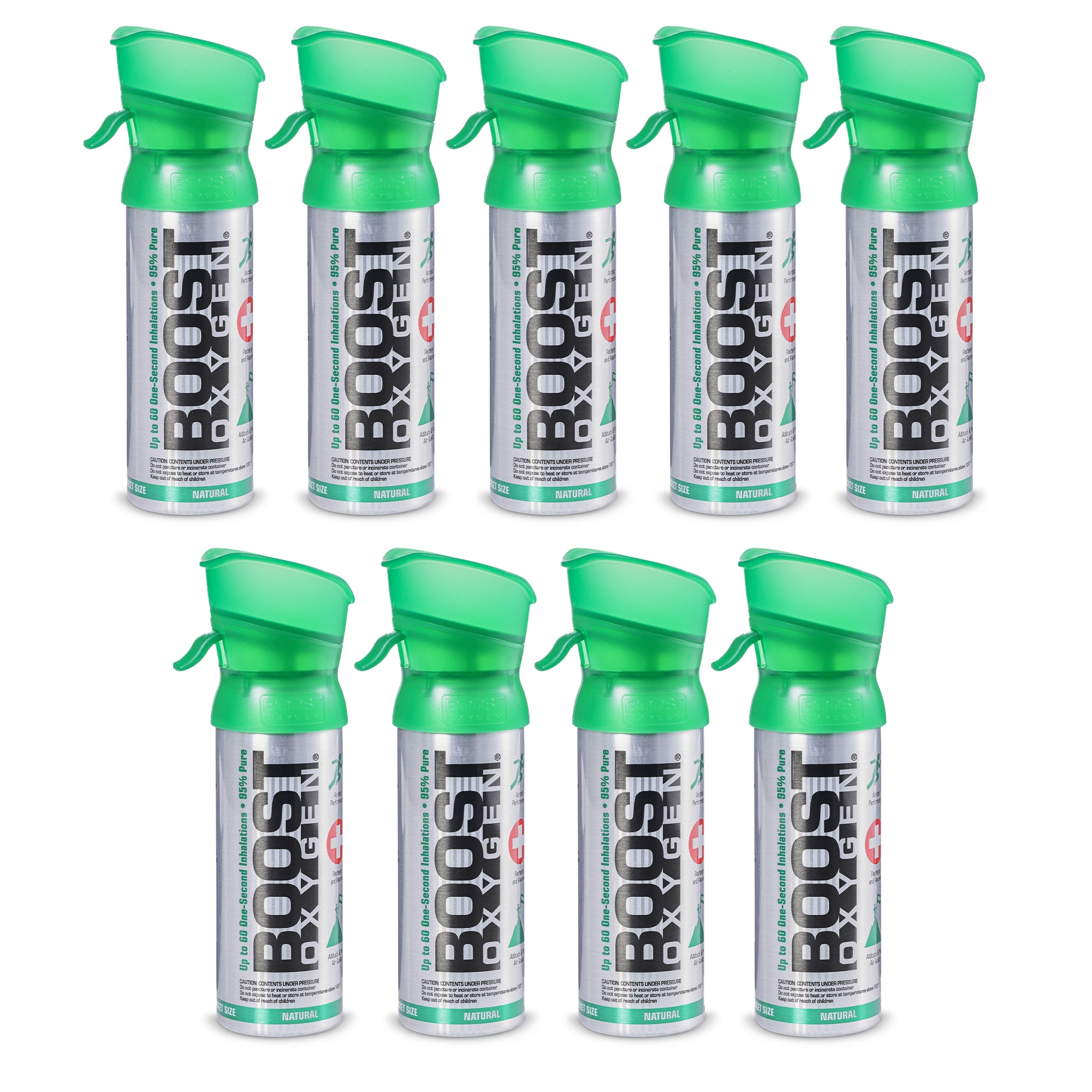 Boost Oxygen 3L Pocket Sized Canned Oxygen Bottle w/Mouthpiece, Natural (9 Pack) - VMInnovations