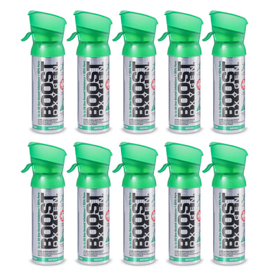 Boost Oxygen 3L Pocket Sized Can Oxygen Bottle w/Mouthpiece, Natural (10 Pack)