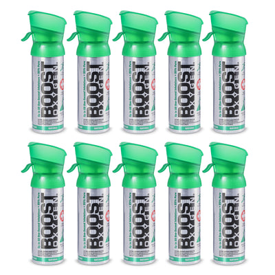 Boost Oxygen 3L Pocket Sized Can Oxygen Bottle w/Mouthpiece, Natural (10 Pack) - VMInnovations