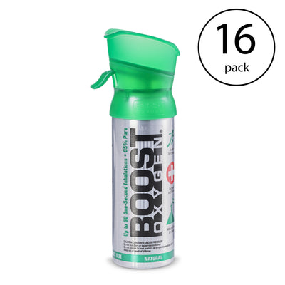 Boost Oxygen 3L Pocket Sized Can Oxygen Bottle w/Mouthpiece, Natural (16 Pack) - VMInnovations