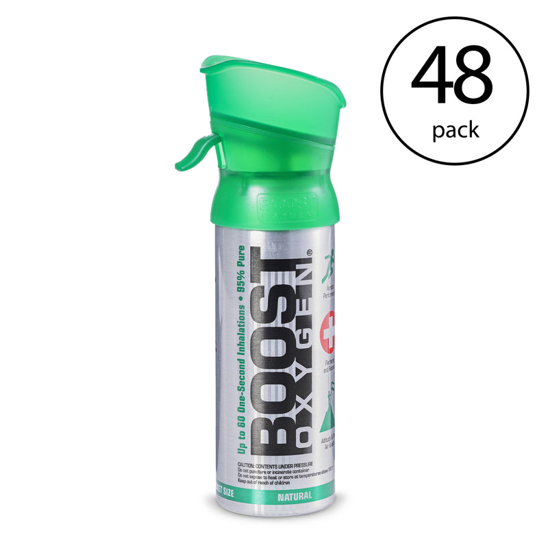 Boost Oxygen 3L Pocket Sized Can Oxygen Bottle w/Mouthpiece, Natural (48 Pack)
