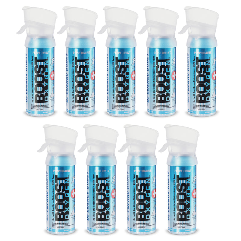 Boost Oxygen 3L Pocket Sized Canned Oxygen with Mouthpiece, Peppermint (9 Pack)