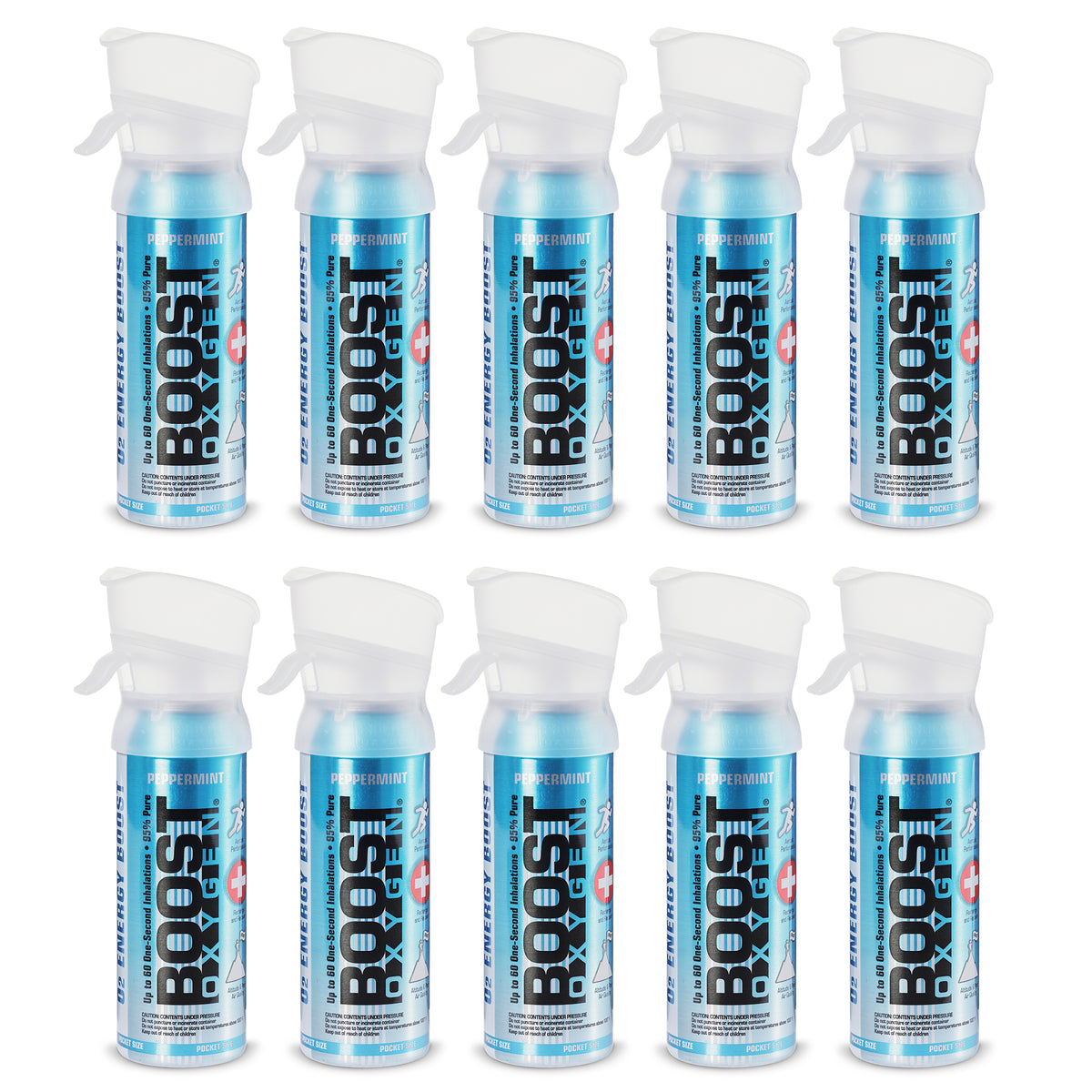 Boost Oxygen 3L Pocket Sized Canned Oxygen with Mouthpiece, Peppermint (10 Pack)