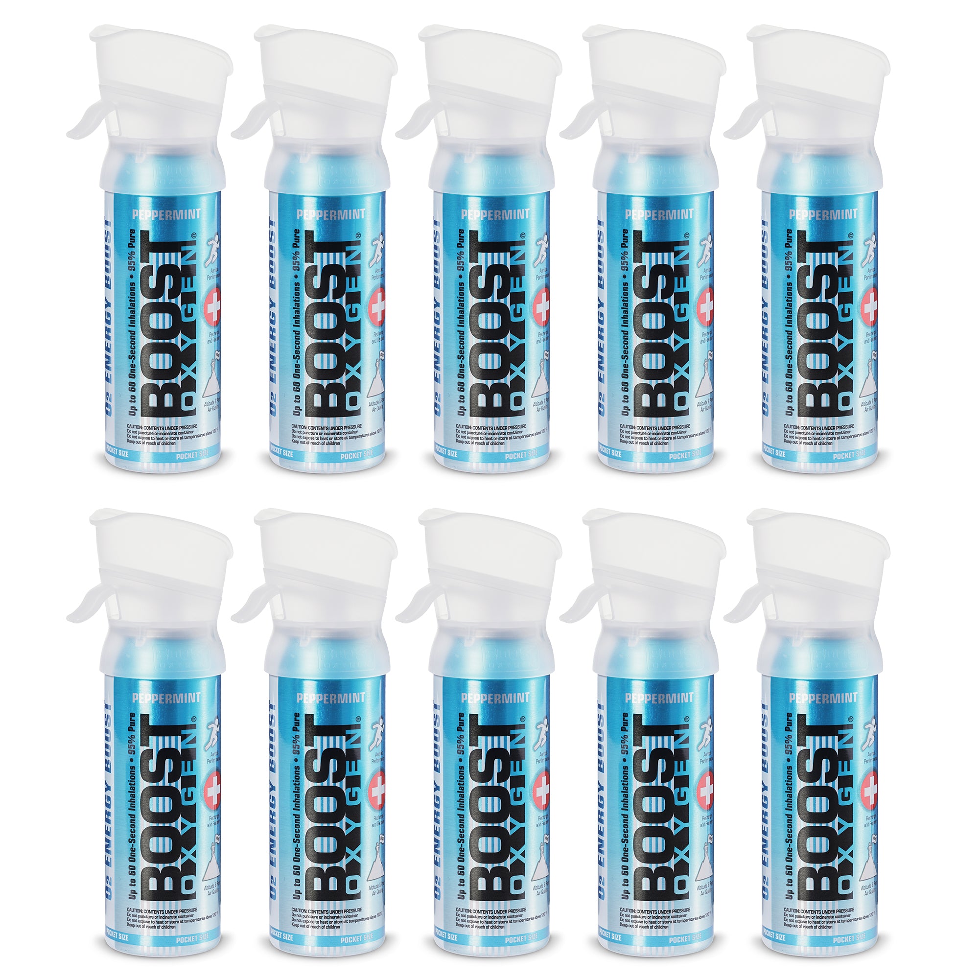 Boost Oxygen 3L Pocket Sized Canned Oxygen with Mouthpiece, Peppermint (10 Pack) - VMInnovations