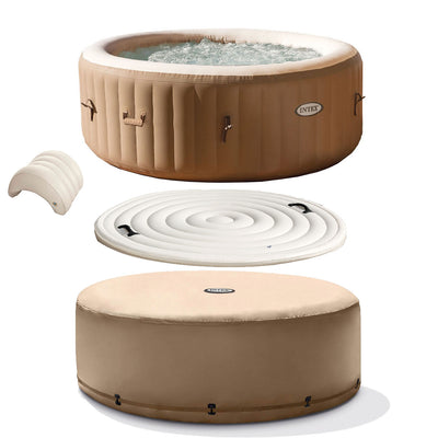 Intex PureSpa 77 Inch 4 Person Inflatable Hot Tub Spa with Headrest & Cover