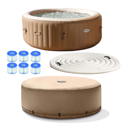 Intex PureSpa 4 Person Inflatable Spa, Cover, & Filter Cartridges (6 Filters) - VMInnovations