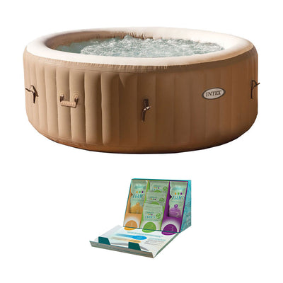 Intex PureSpa 4 Person Inflatable Hot Tub + Spa and Hot Tub Water Softening Kit