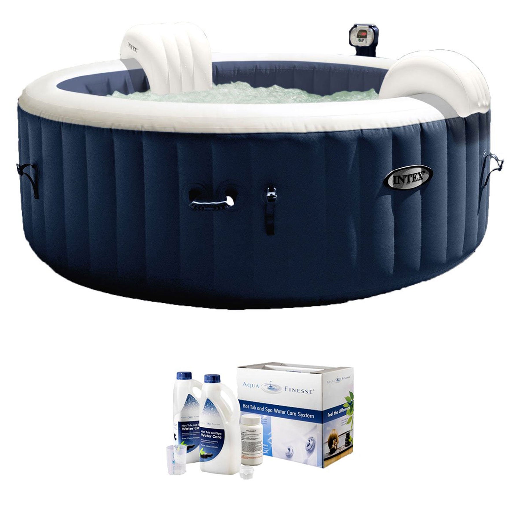 Intex PureSpa 4 Person Home Inflatable Portable Hot Tub + Water Care Kit