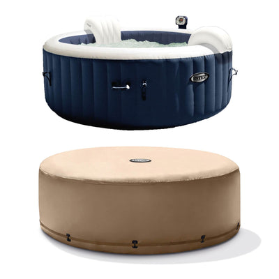 Intex PureSpa 4 Person Inflatable Portable Heated Round Hot Tub & Cover Package