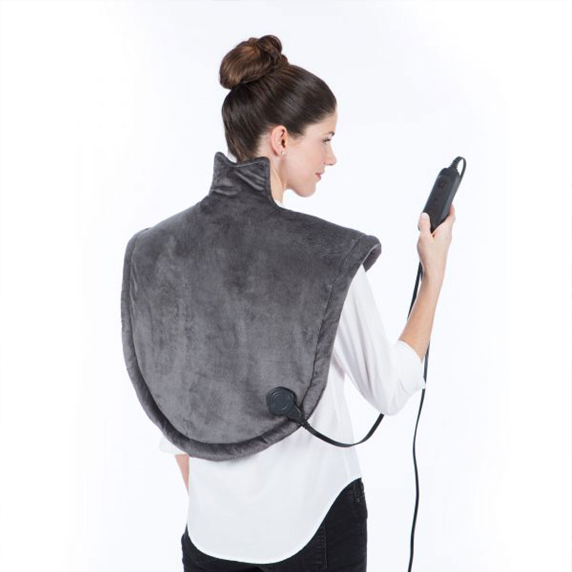 SensorPEDIC Microfleece Heated Back and Neck Warmer with 6 Heat Settings, Grey