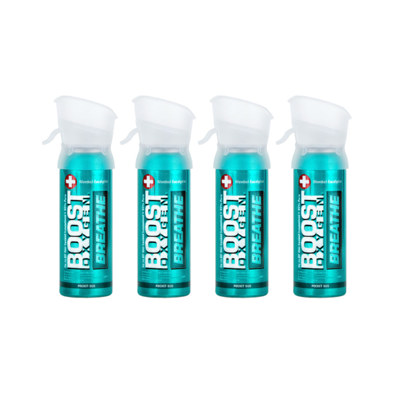 Boost Oxygen Pocket Size 3 Liter Respiratory Support Canister, Menthol (4 Pack)