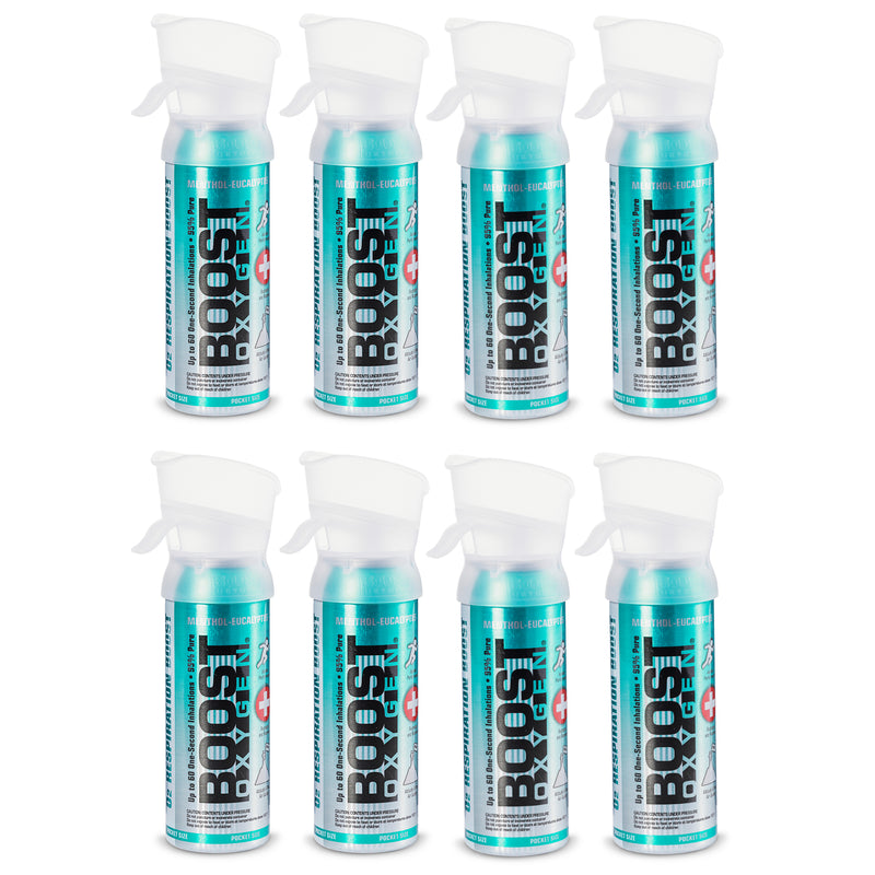 Boost Oxygen 3 Liter Pocket Sized Canned Oxygen, Menthol Eucalyptus (8 Pack)