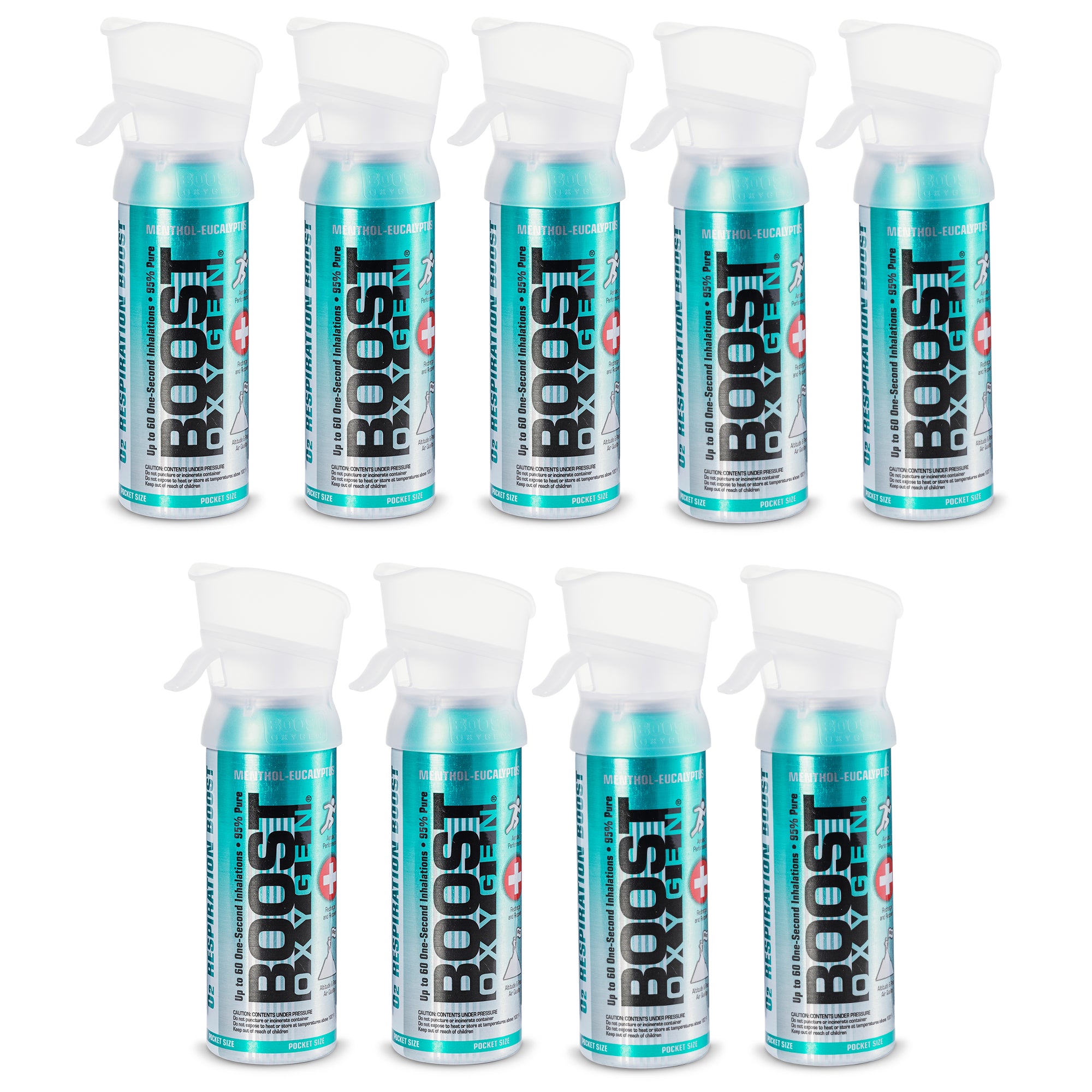 Boost Oxygen 3 Liter Pocket Sized Canned Oxygen, Menthol Eucalyptus (9 Pack) - VMInnovations