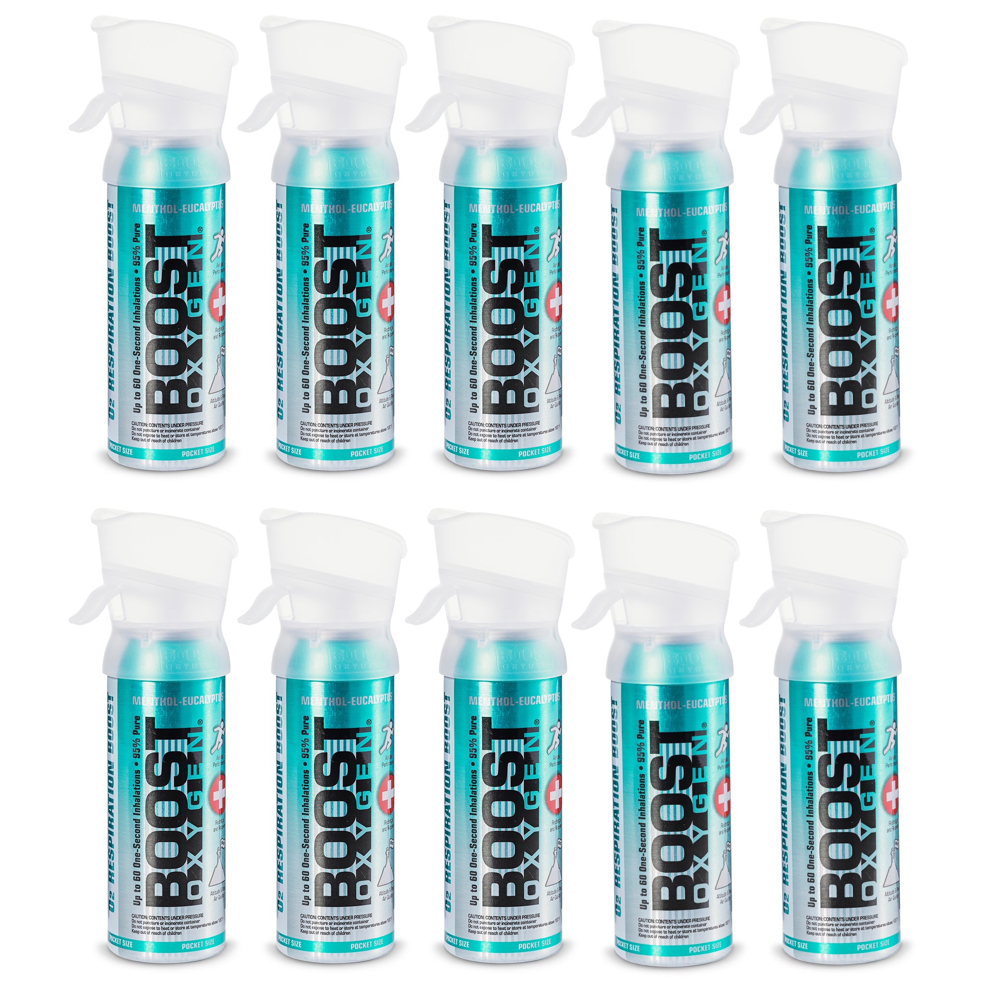 Boost Oxygen 3 Liter Pocket Sized Canned Oxygen, Menthol Eucalyptus (10 Pack) - VMInnovations