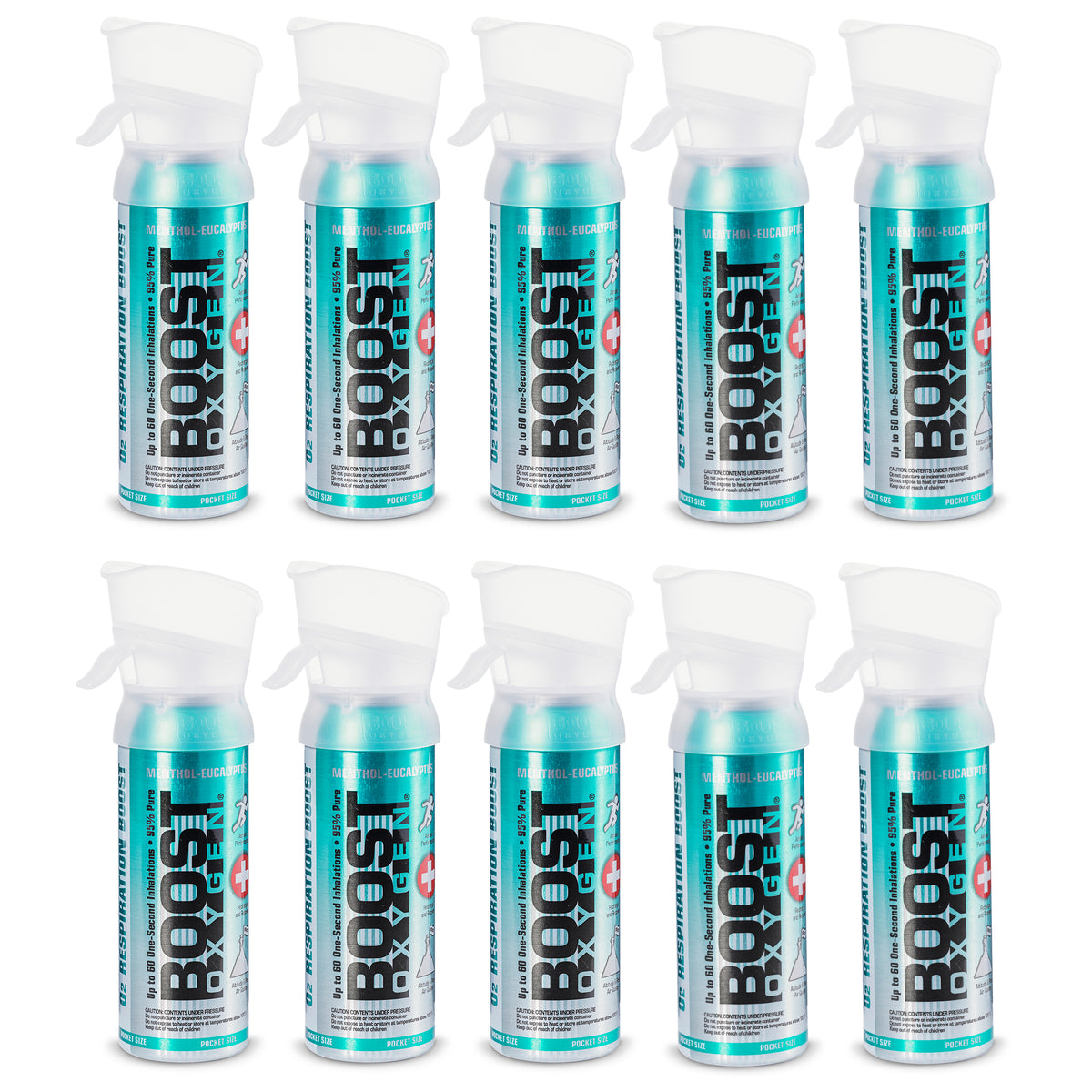 Boost Oxygen 3 Liter Pocket Sized Canned Oxygen, Menthol Eucalyptus (10 Pack)