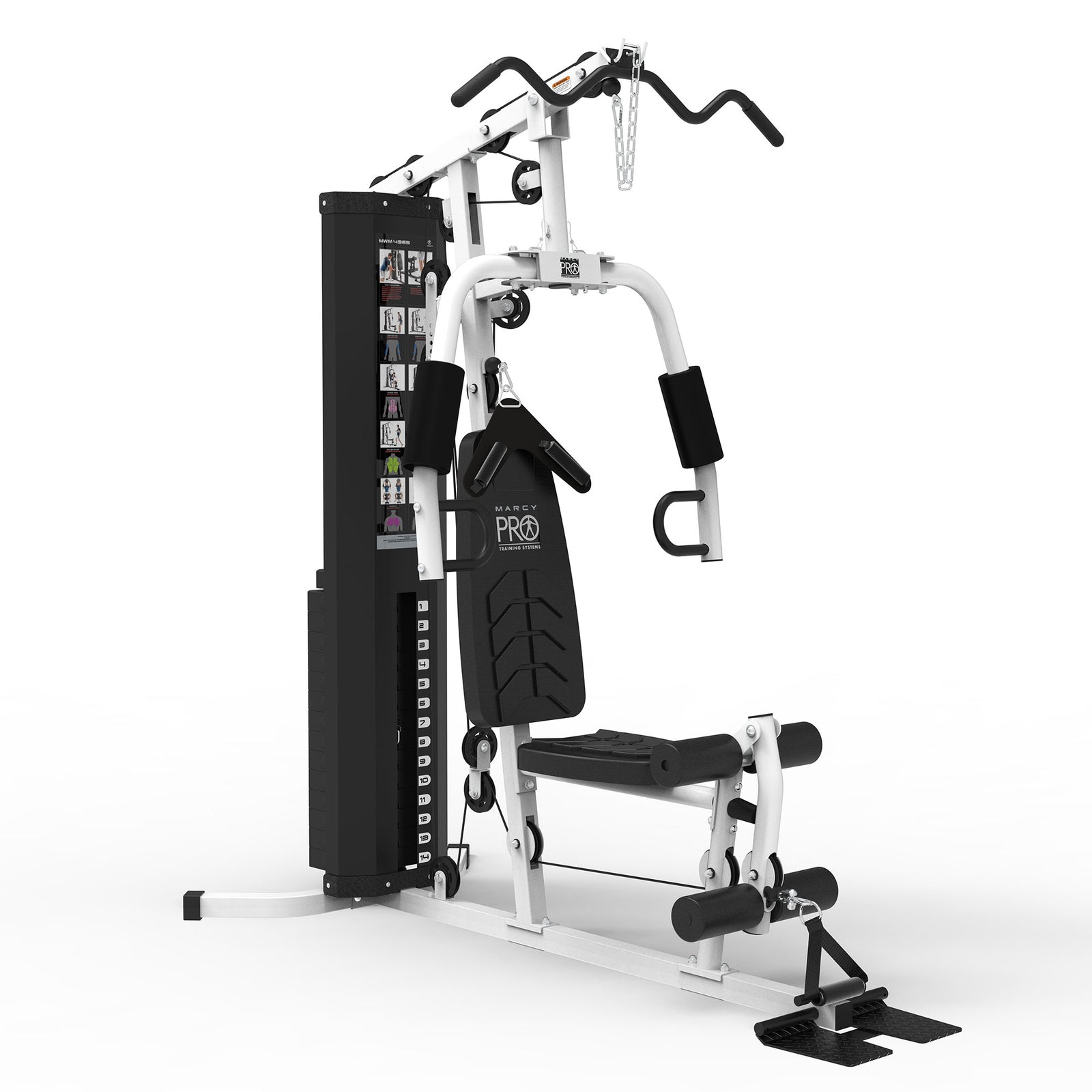 Marcy MWM-7454 Stack Multifunctional Home Gym Full Body Workout Station, White - VMInnovations
