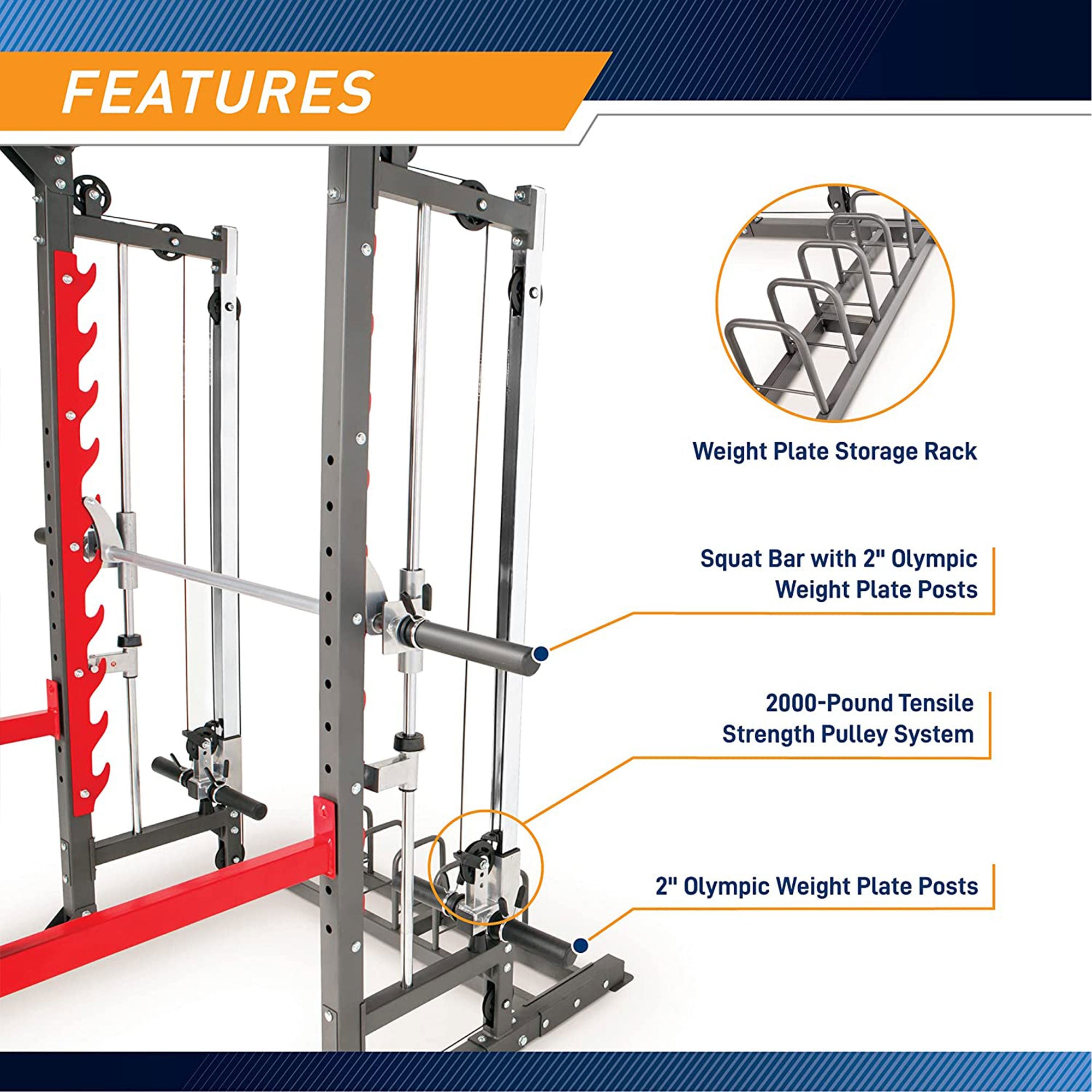 Marcy SM-7362 Pro Smith Machine Home Gym System for Full Body Training, Black - VMInnovations