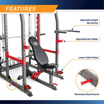 Marcy SM-7362 Pro Smith Machine Home Gym System for Full Body Training, Black - VMInnovations