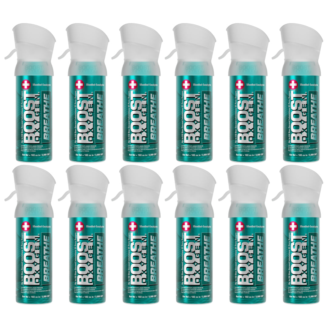 Boost Oxygen Pocket Size 3 Liter Respiratory Support Canister, Menthol (12 Pack) - VMInnovations