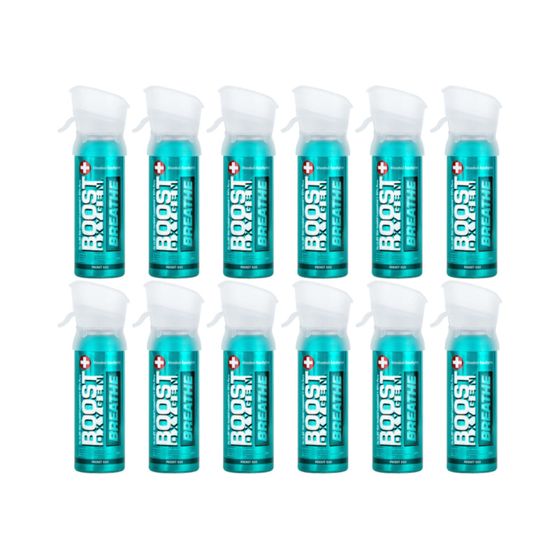 Boost Oxygen Pocket Size 3 Liter Respiratory Support Canister, Menthol (12 Pack)