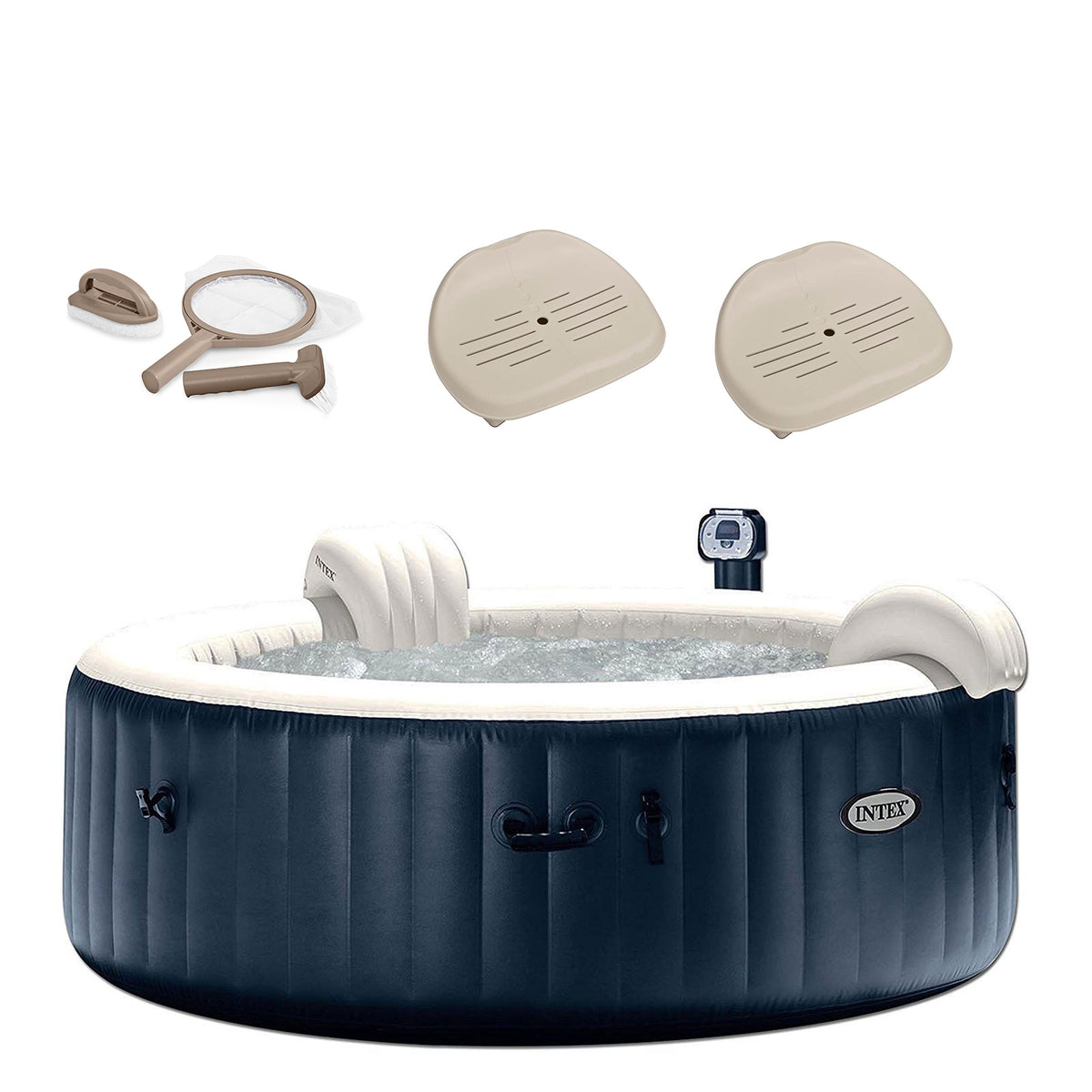 Intex 75" Round Hot Tub w/ Maintenance Accessory Kit, & Removable Seat (2 Pack) - VMInnovations
