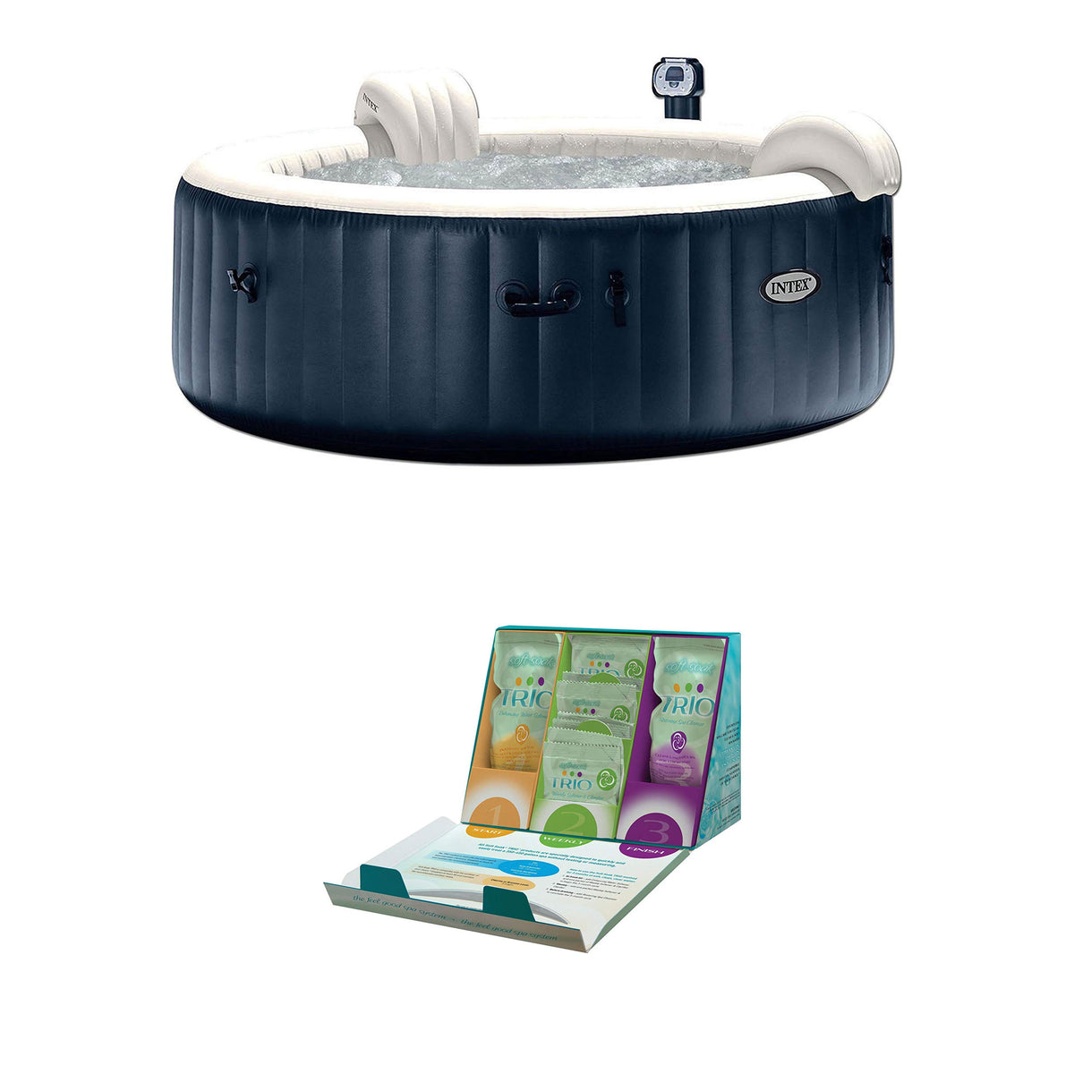 Intex 6 Person Inflatable Portable Bubble Hot Tub w/ TRIO Water Softening Kit