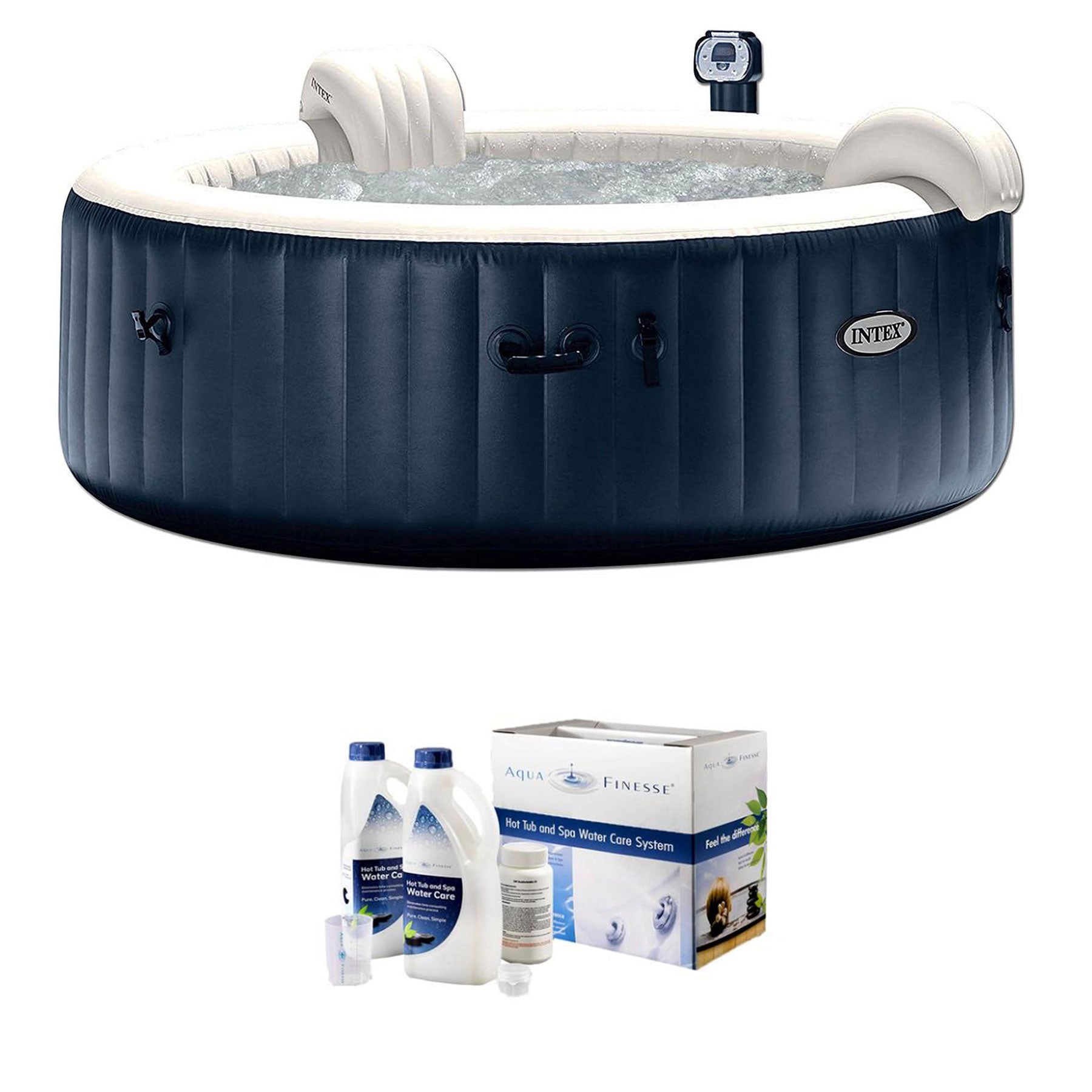 Intex PureSpa Portable 6 Person Inflatable Hot Tub + AquaFinesse Water Care Kit