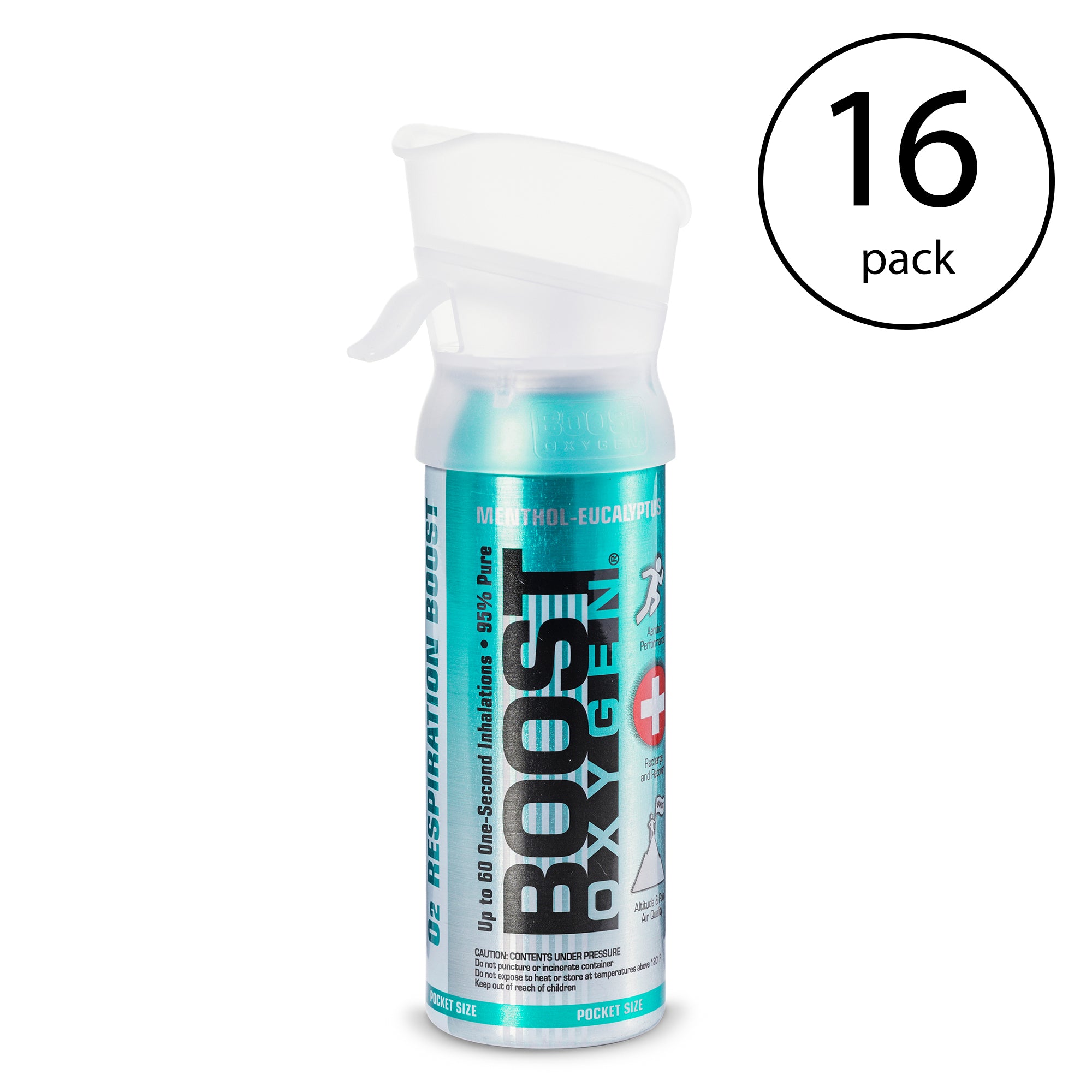 Boost Oxygen 3 Liter Pocket Sized Canned Oxygen, Menthol Eucalyptus (16 Pack) - VMInnovations