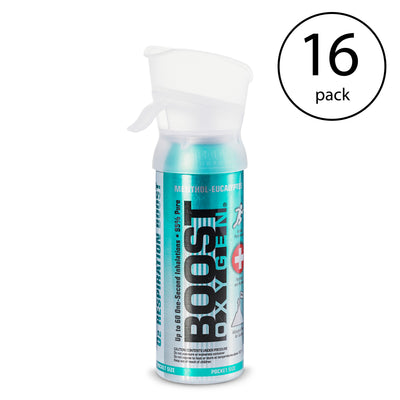 Boost Oxygen 3 Liter Pocket Sized Canned Oxygen, Menthol Eucalyptus (16 Pack) - VMInnovations