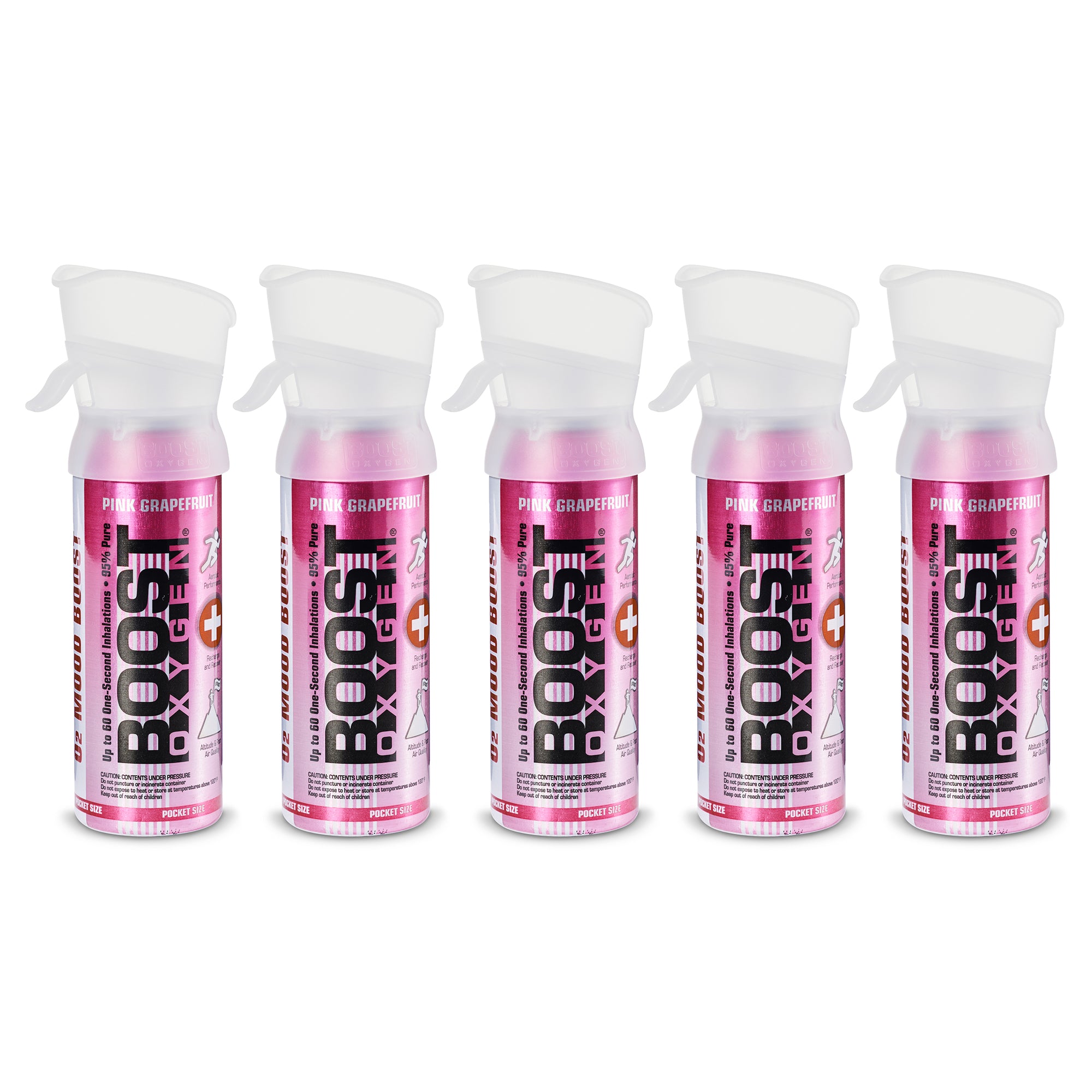 Boost Oxygen Pocket Sized Canned Oxygen w/ Mouthpiece, Pink Grapefruit (5 Pack) - VMInnovations