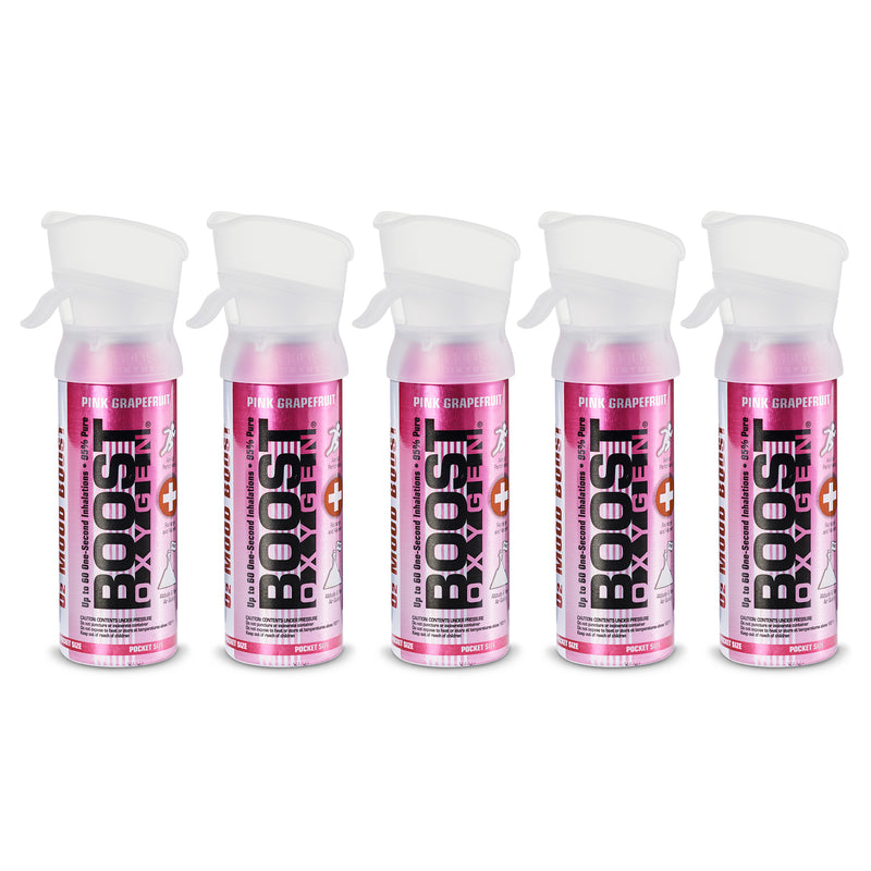 Boost Oxygen Pocket Sized Canned Oxygen w/ Mouthpiece, Pink Grapefruit (5 Pack)